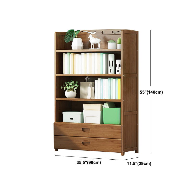 Modern Bamboo Shelf Bookcase Brown Closed Back Book Shelf for Study Room