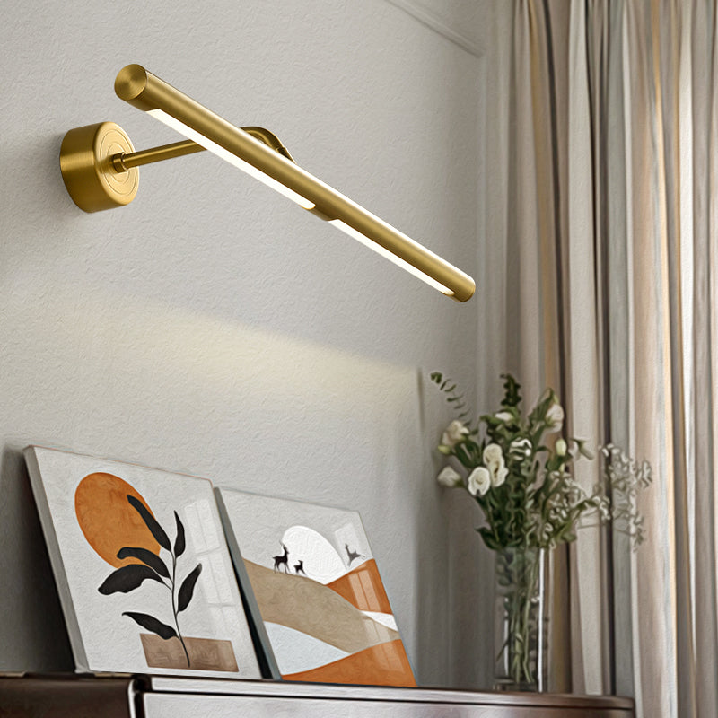 Linear Shade Metal Wall Sconce Modern Style 1-Light Mirror Wall Mount Light in Gold