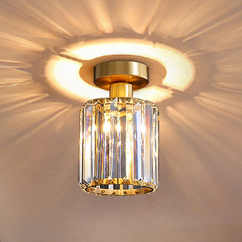 Geometry Shape Crystal Ceiling Lamp Modern Cooper Flush Mount with Hole 3'' Dia for Aisle