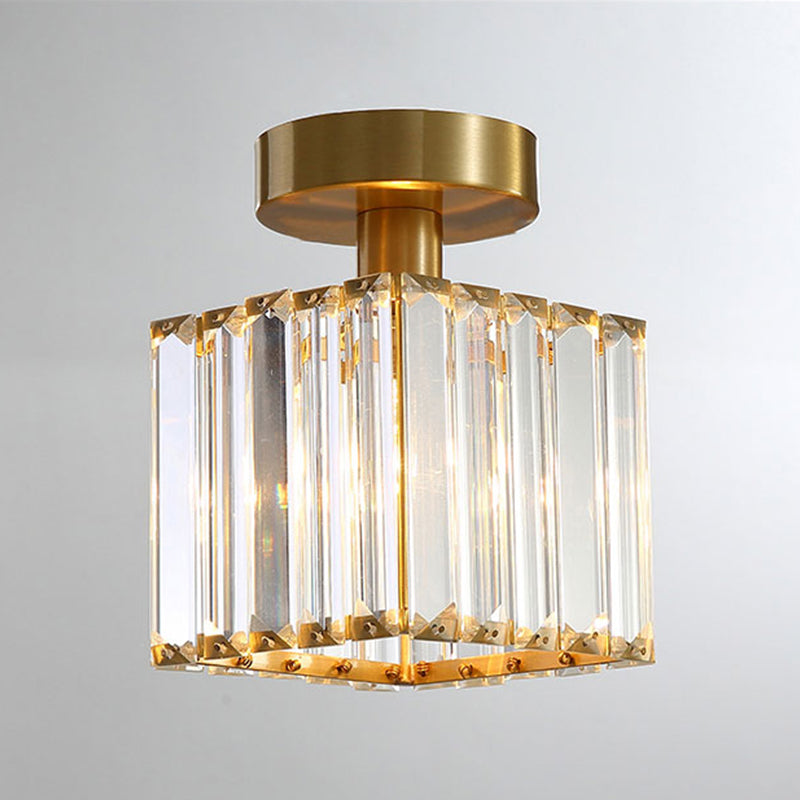 Geometry Shape Crystal Ceiling Lamp Modern Cooper Flush Mount with Hole 3'' Dia for Aisle