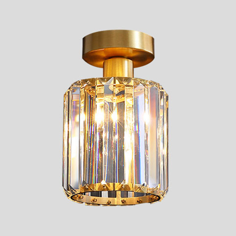 Geometry Shape Crystal Ceiling Lamp Modern Cooper Flush Mount with Hole 3'' Dia for Aisle