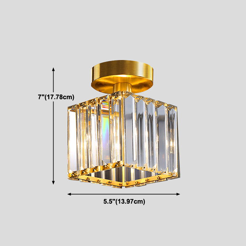 Geometry Shape Crystal Ceiling Lamp Modern Cooper Flush Mount with Hole 3'' Dia for Aisle