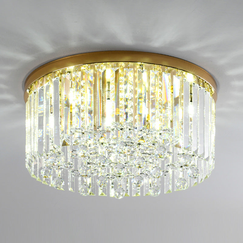 Contemporary Cylinder Flush Light Fixture Crystal 9 Light Flush Ceiling Light