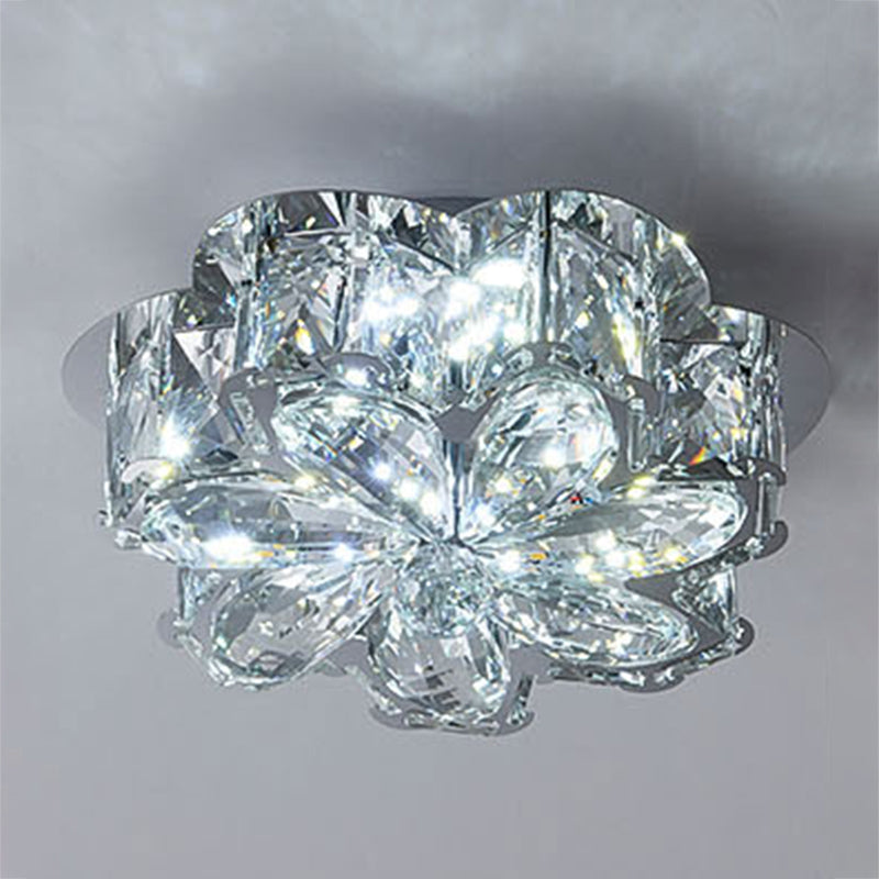 Modern Flower-Shaped Flush Light Fixture Crystal 1 Light Flushmount Lighting