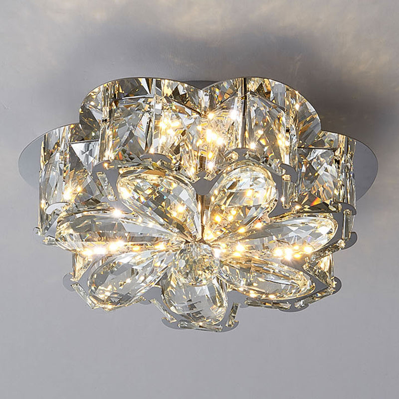 Modern Flower-Shaped Flush Light Fixture Crystal 1 Light Flushmount Lighting