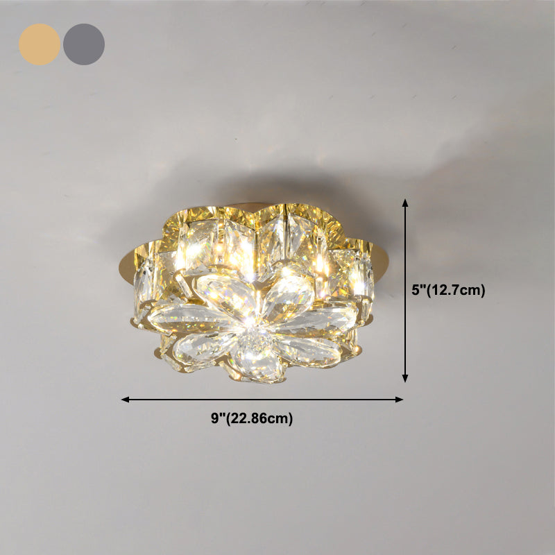 Modern Flower-Shaped Flush Light Fixture Crystal 1 Light Flushmount Lighting