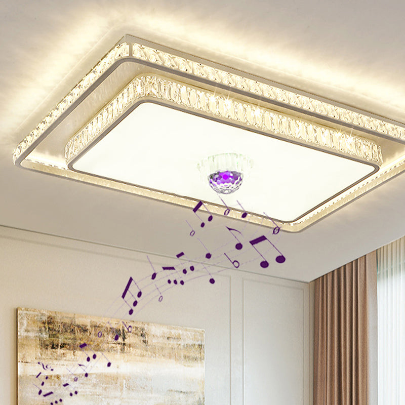 Crystal Square Ceiling Mounted Light Modern Bluetooth LED White Ceiling Lighting