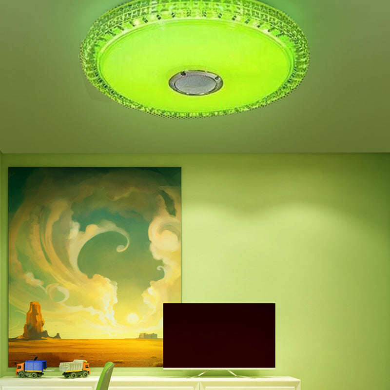 Crystal Circle Close to Ceiling Lamp Simple Style LED Bluetooth Ceiling Fixture in White