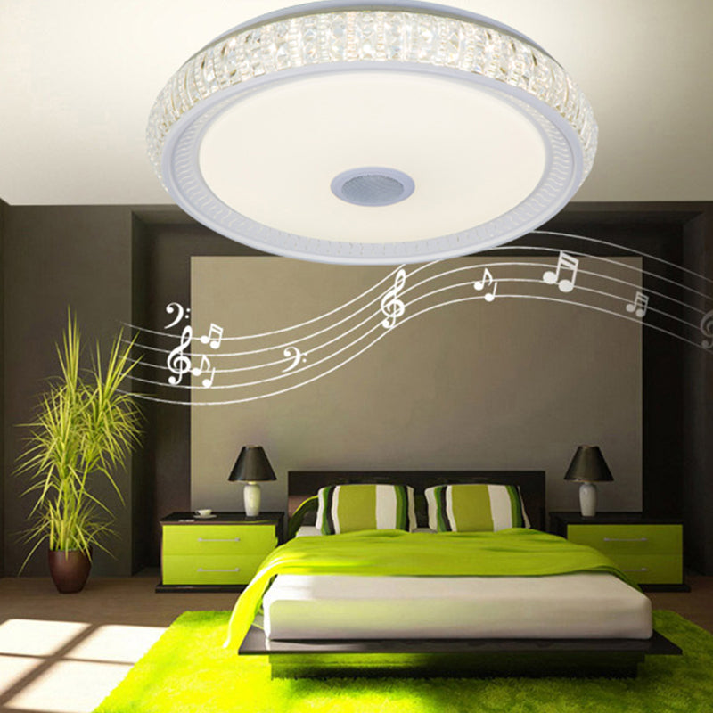 Crystal Circle Close to Ceiling Lamp Simple Style LED Bluetooth Ceiling Fixture in White