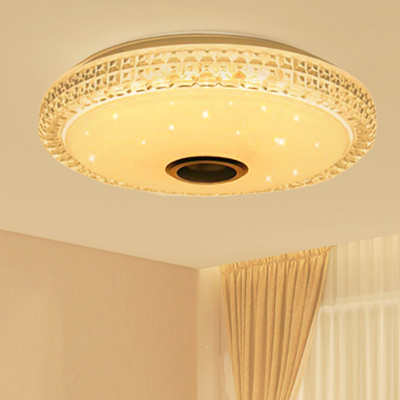 Crystal Circle Close to Ceiling Lamp Simple Style LED Bluetooth Ceiling Fixture in White