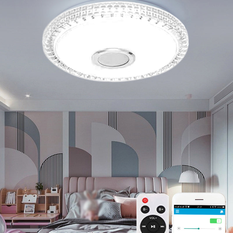 Crystal Circle Close to Ceiling Lamp Simple Style LED Bluetooth Ceiling Fixture in White