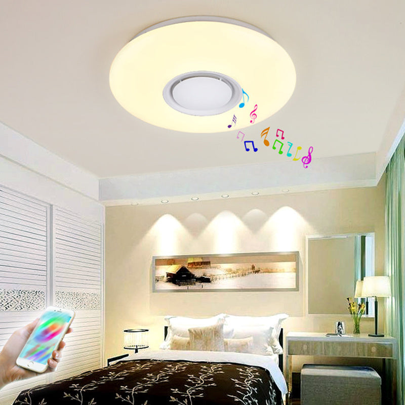 Modern Circular Ceiling Lighting Plastic Bluetooth LED Bedroom Ceiling Flush in White