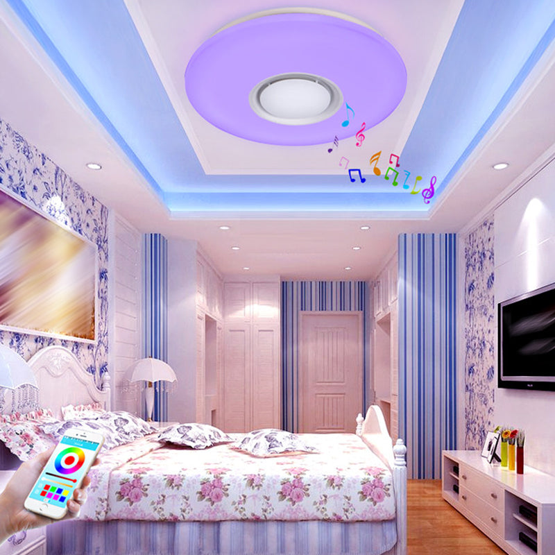 Modern Circular Ceiling Lighting Plastic Bluetooth LED Bedroom Ceiling Flush in White