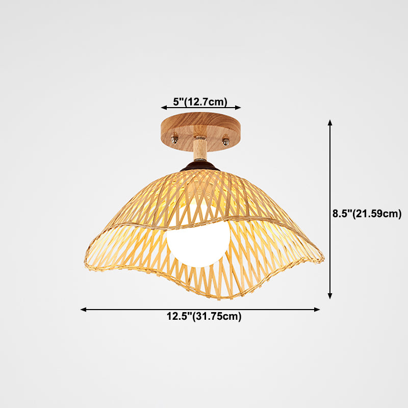 Cone Shape Ceiling Lamp Asian Style Bamboo 1 Light Flush Mount for Bedroom