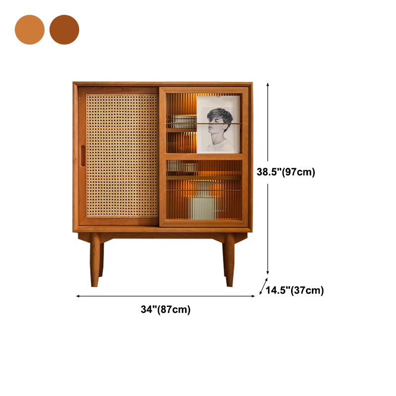 Sliding Glass Door Wood Sideboard Modern Server Cabinet with Storage for Dining Room