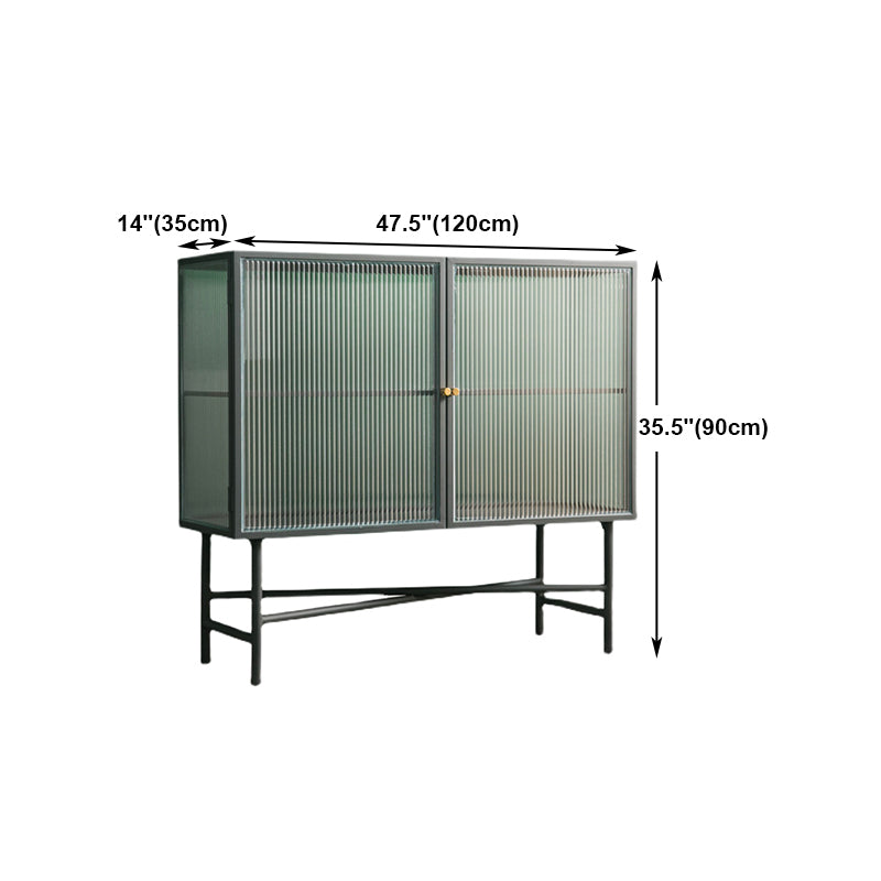 Living Room Minimalism Buffet Server Glass 2 Doors Metal Frame Dining Server