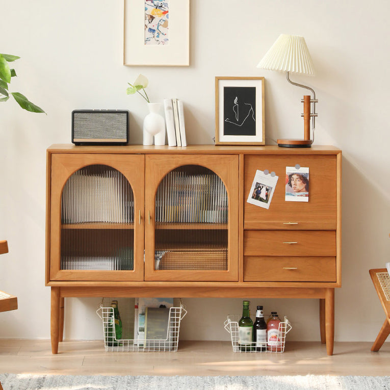 Drawer Pine Wood Sideboard Modern Adjustable Shelving Credenza for Living Room