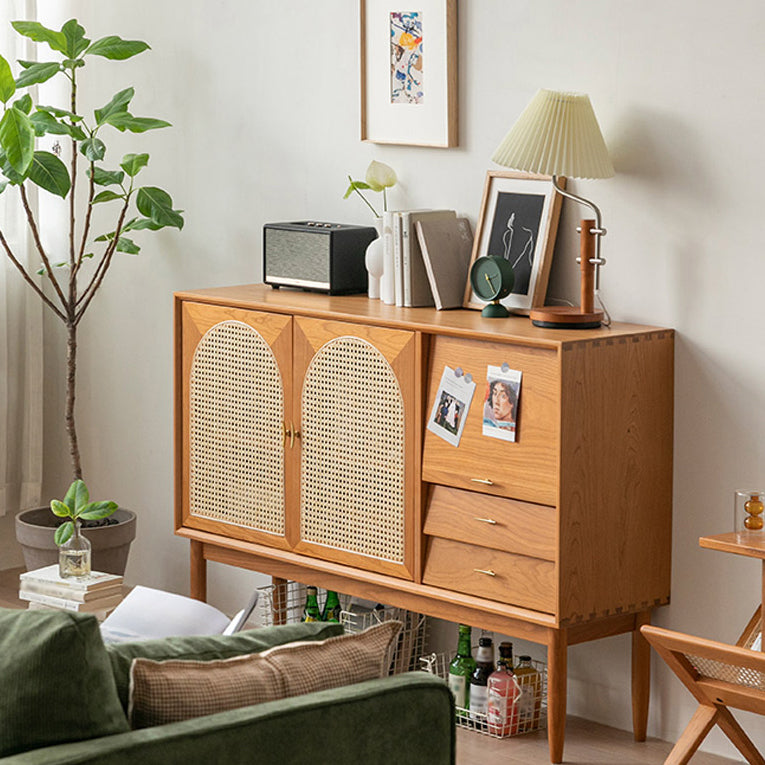 Drawer Pine Wood Sideboard Modern Adjustable Shelving Credenza for Living Room