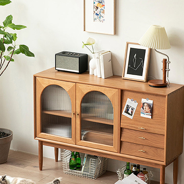 Drawer Pine Wood Sideboard Modern Adjustable Shelving Credenza for Living Room