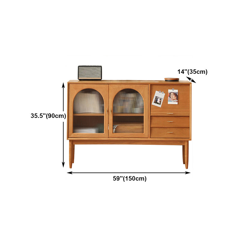 Drawer Pine Wood Sideboard Modern Adjustable Shelving Credenza for Living Room