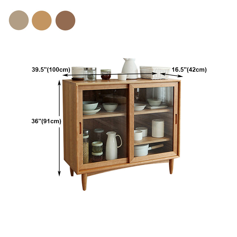 Glass Door Pine Wood Sideboard Modern Server Cabinet with Storage for Dining Room