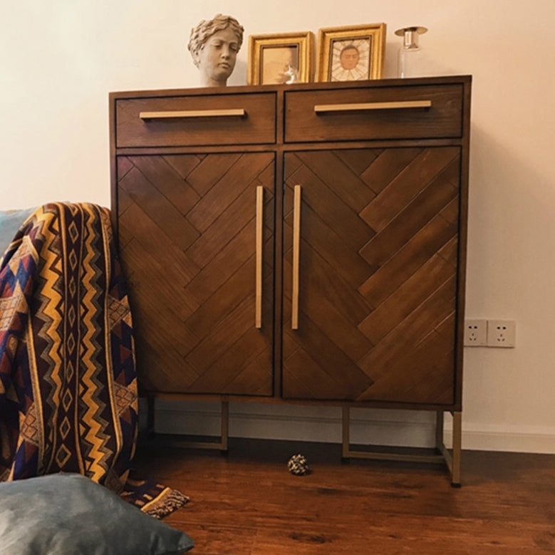 Pine Wood Living Room Sideboard Cabinet Glam Credenza with Storage