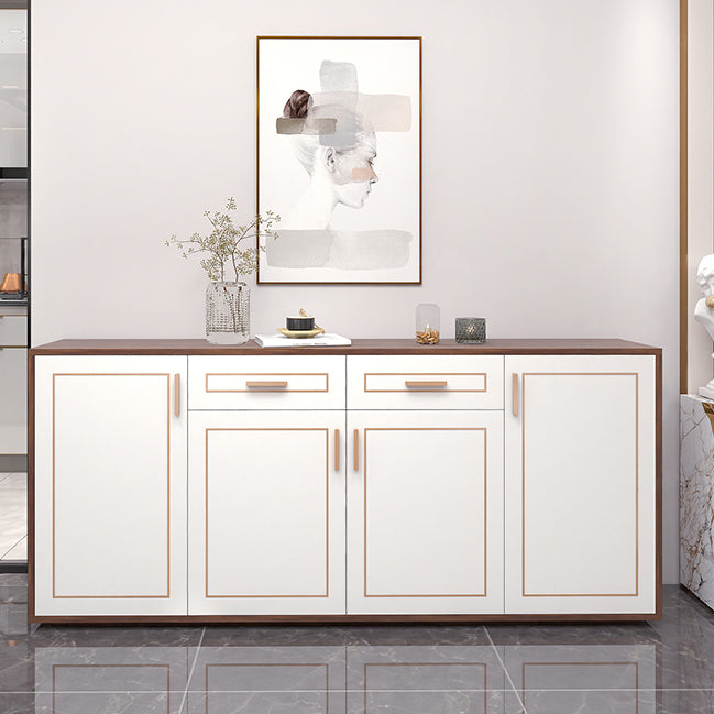 White Engineered Wood Sideboard Modern Adjustable Shelving Credenza with Drawer