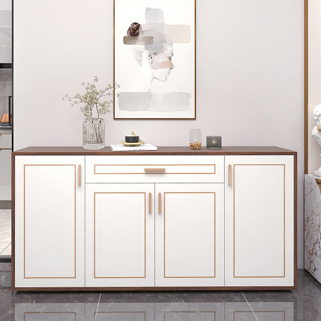 White Engineered Wood Sideboard Modern Adjustable Shelving Credenza with Drawer