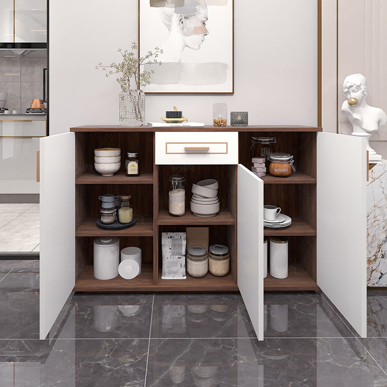 White Engineered Wood Sideboard Modern Adjustable Shelving Credenza with Drawer