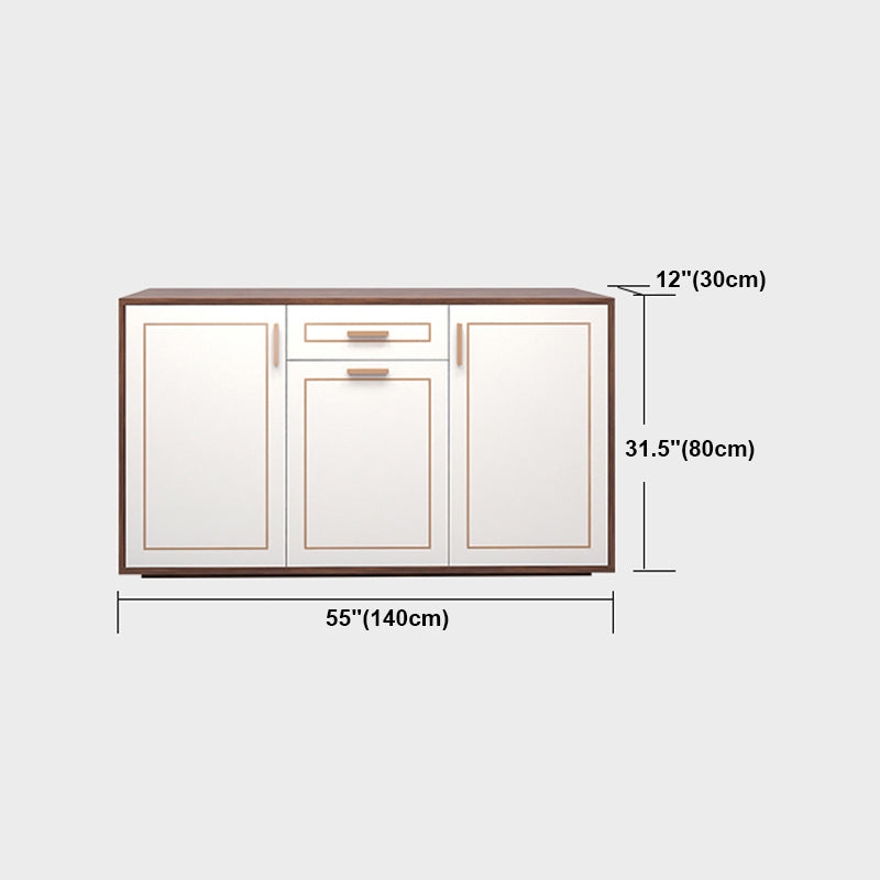 White Engineered Wood Sideboard Modern Adjustable Shelving Credenza with Drawer