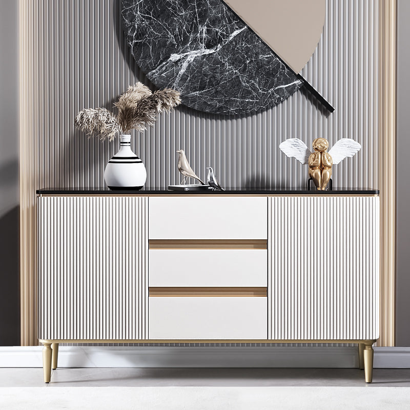 Glam Sideboard Sintered Stone Top Server with Door and Drawer