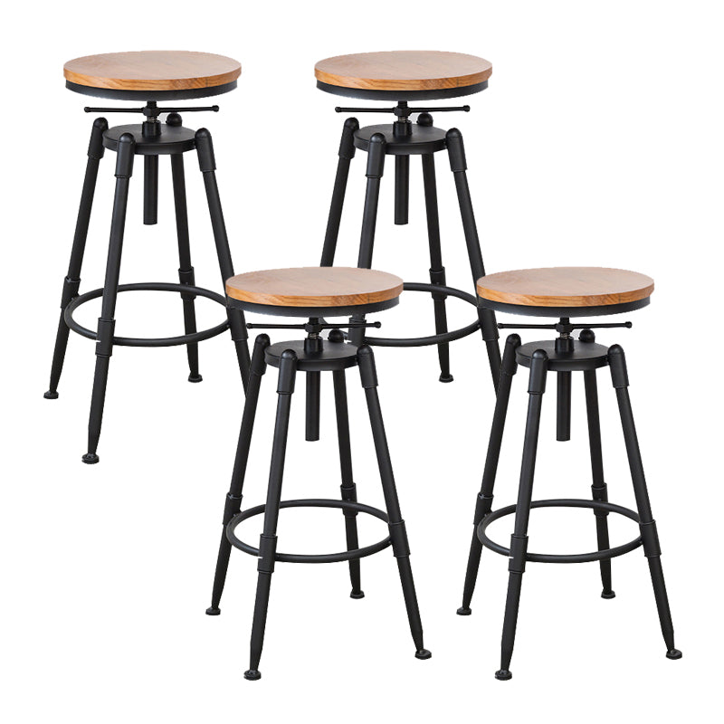 Industrial Metal Stool Wood Round Seat Adjustable Counter Stool in Matte Finish