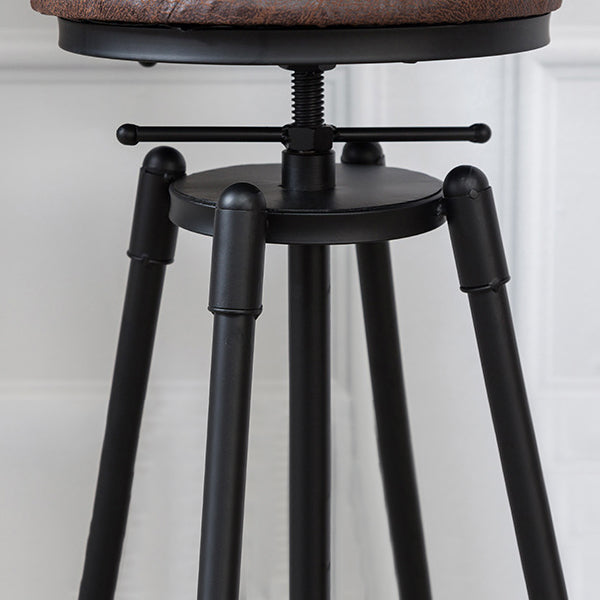 Industrial Metal Stool Wood Round Seat Adjustable Counter Stool in Matte Finish