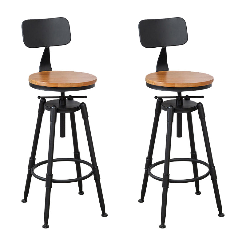 Industrial Metal Stool Wood Round Seat Adjustable Counter Stool in Matte Finish