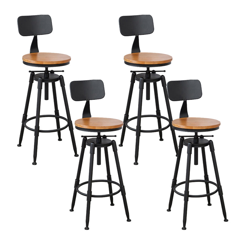 Industrial Metal Stool Wood Round Seat Adjustable Counter Stool in Matte Finish