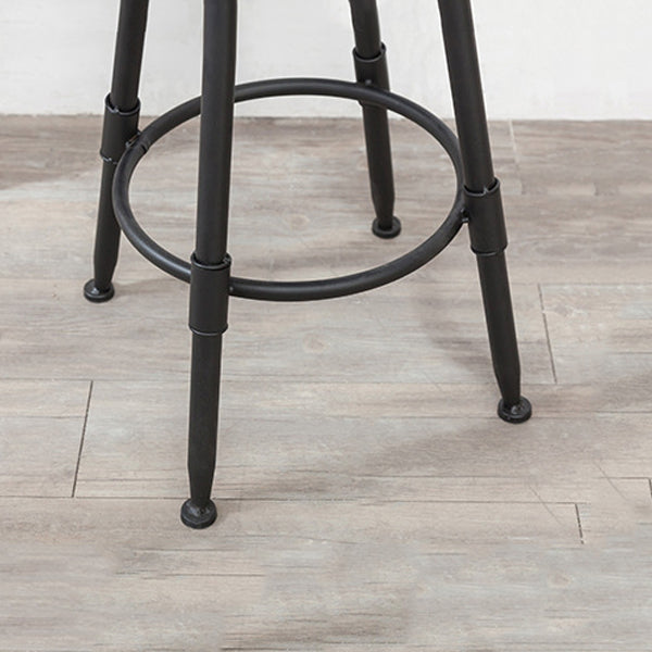 Industrial Metal Stool Wood Round Seat Adjustable Counter Stool in Matte Finish