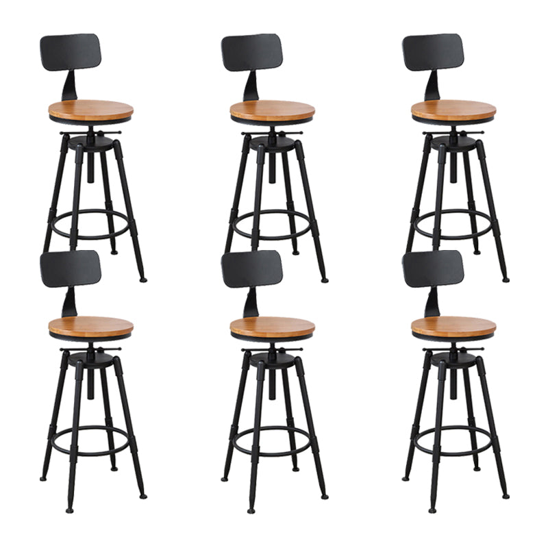 Industrial Metal Stool Wood Round Seat Adjustable Counter Stool in Matte Finish