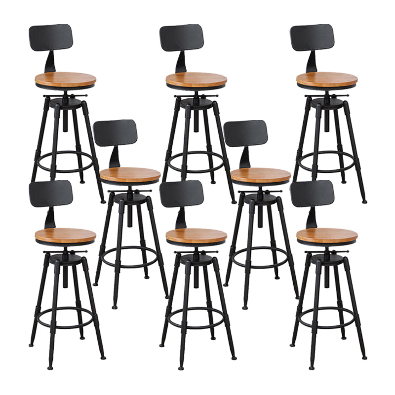 Industrial Metal Stool Wood Round Seat Adjustable Counter Stool in Matte Finish