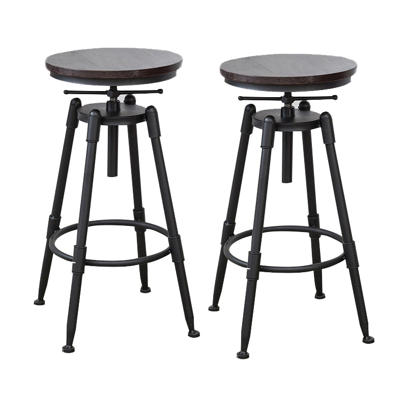 Industrial Metal Stool Wood Round Seat Adjustable Counter Stool in Matte Finish