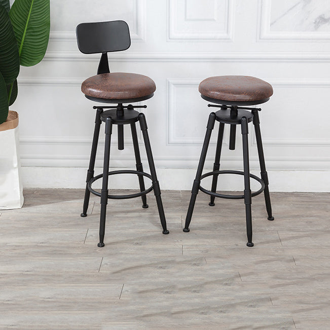 Industrial Metal Stool Wood Round Seat Adjustable Counter Stool in Matte Finish