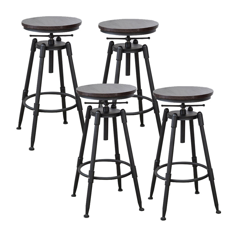 Industrial Metal Stool Wood Round Seat Adjustable Counter Stool in Matte Finish