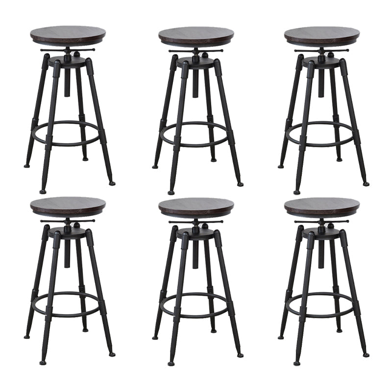 Industrial Metal Stool Wood Round Seat Adjustable Counter Stool in Matte Finish