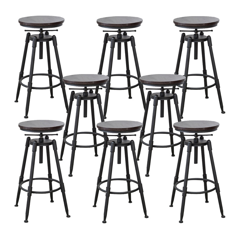 Industrial Metal Stool Wood Round Seat Adjustable Counter Stool in Matte Finish