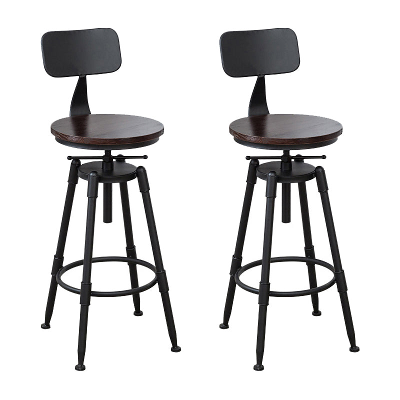 Industrial Metal Stool Wood Round Seat Adjustable Counter Stool in Matte Finish