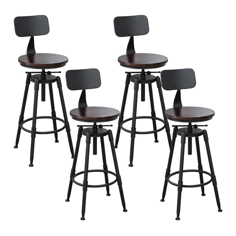 Industrial Metal Stool Wood Round Seat Adjustable Counter Stool in Matte Finish