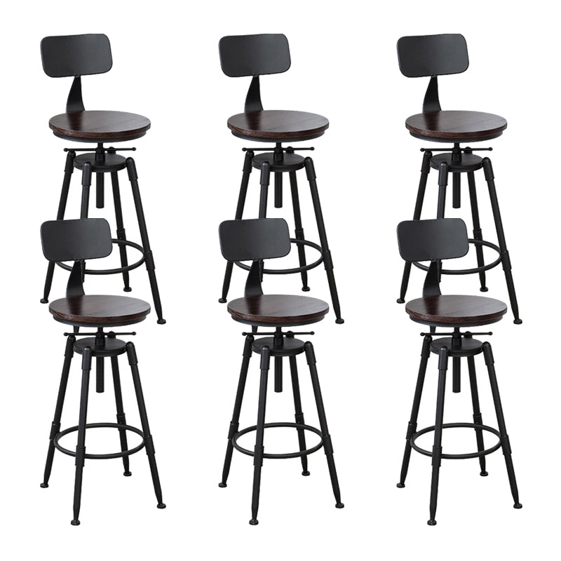 Industrial Metal Stool Wood Round Seat Adjustable Counter Stool in Matte Finish