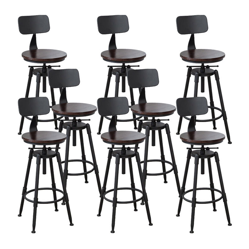 Industrial Metal Stool Wood Round Seat Adjustable Counter Stool in Matte Finish