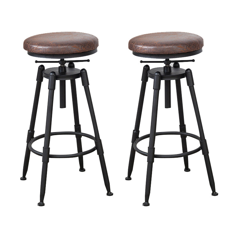 Industrial Metal Stool Wood Round Seat Adjustable Counter Stool in Matte Finish