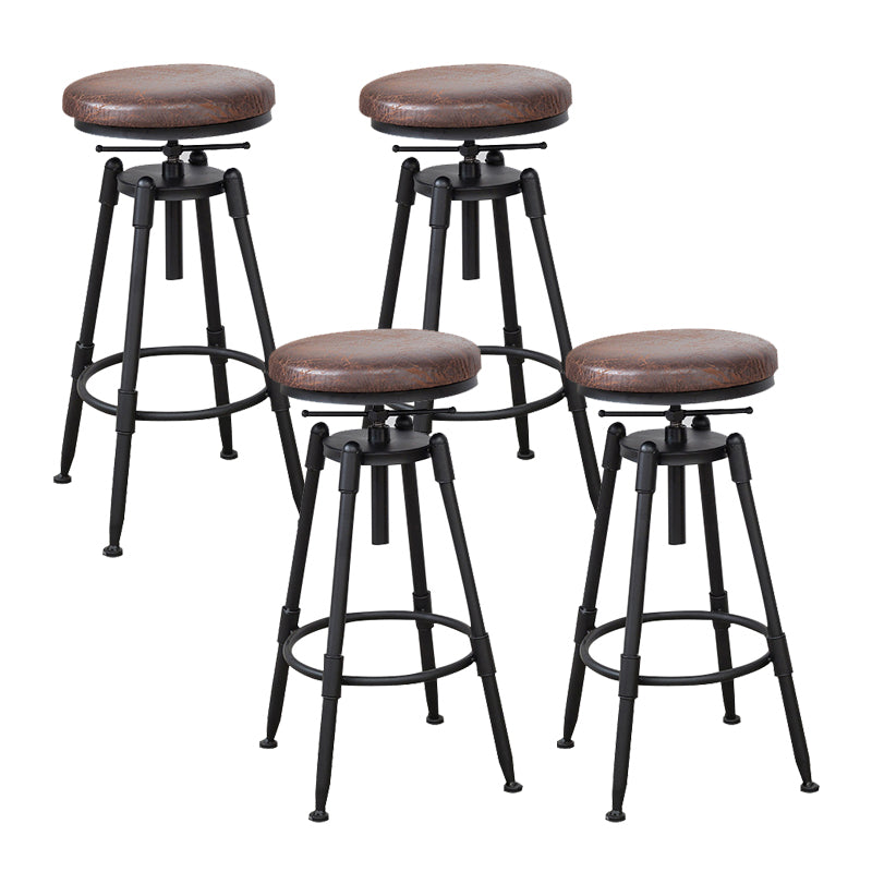 Industrial Metal Stool Wood Round Seat Adjustable Counter Stool in Matte Finish