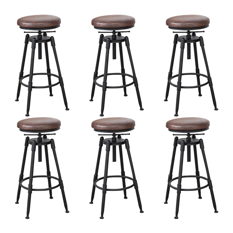 Industrial Metal Stool Wood Round Seat Adjustable Counter Stool in Matte Finish